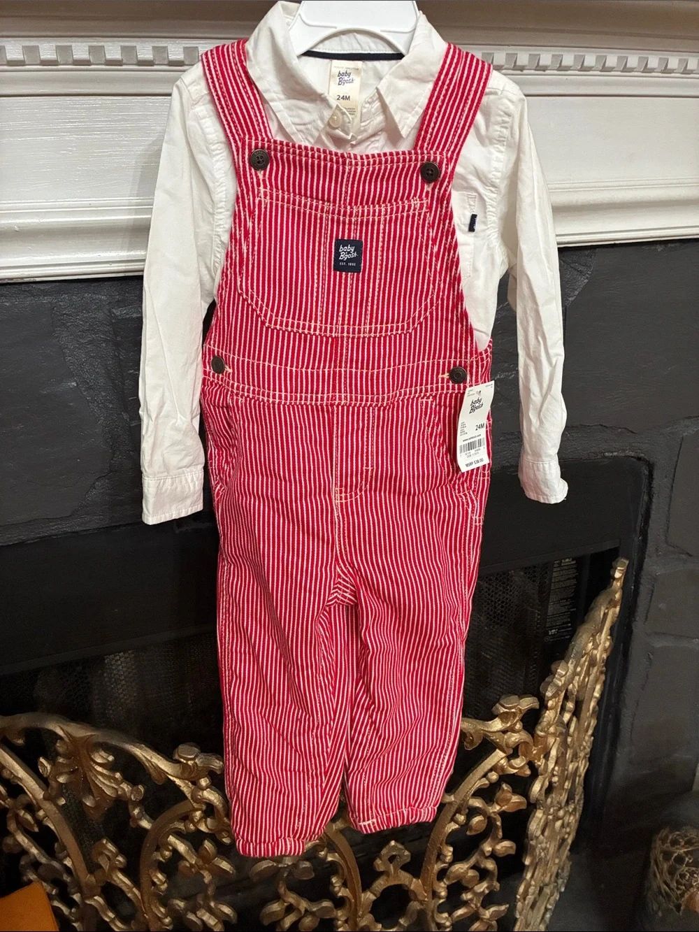 OshKosh B'gosh Red & White Stripe Kids Overalls
